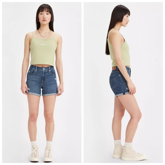 Levi’s Mid Length Denim Shorts Hawaii Ocean Medium Wash 32 NWT - Picture 1 of 11